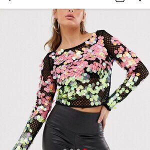 Asos fishnet top with sequins